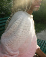 pull allrich col rond femme en mohair dégradé de couleur blanc rose manche