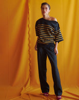 allrich-mariniere en coton avec rayures metalliques dorees sur fond noir