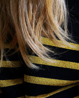 allrich-maille rayures metallique brillantes mariniere femme noir et or