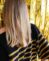 pull rayure marin avec manches courtes et larges en noir or