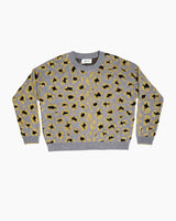 pull leopard avec encolure ronde et manches longues en gris