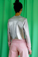 allrich-gilet femme en argent en maille rose bebe vu de dos