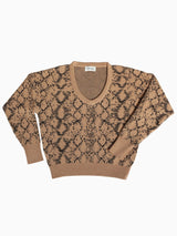 allrich-pullover maille jacquard en laine et fil metallise avec manches longues couleur beige camel