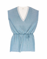 allrich-robe en maille double face sans manches et grand col v