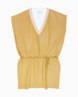 allrich-encolure en v mini robe ete en maille dore avec coulisse