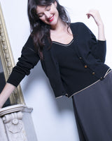 allrich-cardigan col v en tricot noir en laine cachemire et boutons dores