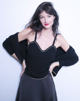 elly-gilet noir col v avec debardeur en maille laine cachemire