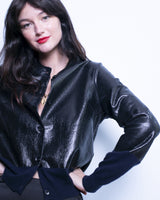 cardigan detail col rond enduit metallique et maille noir-allrich