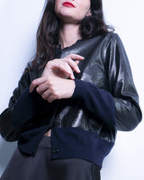 allrich-lux cardigan detail enduit metallique noir sur tricot bleu