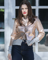 cardigan avec foil print metallique couleur cuivre rose