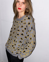 allrich pull femme col rond motif leopard gris or  felice