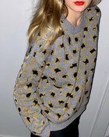 pull leopard felice gris dore encolure ronde maille femme laine cachemire allrich