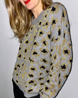 pull felice motif leopard metallise or avec encolure ronde maille femme allrich