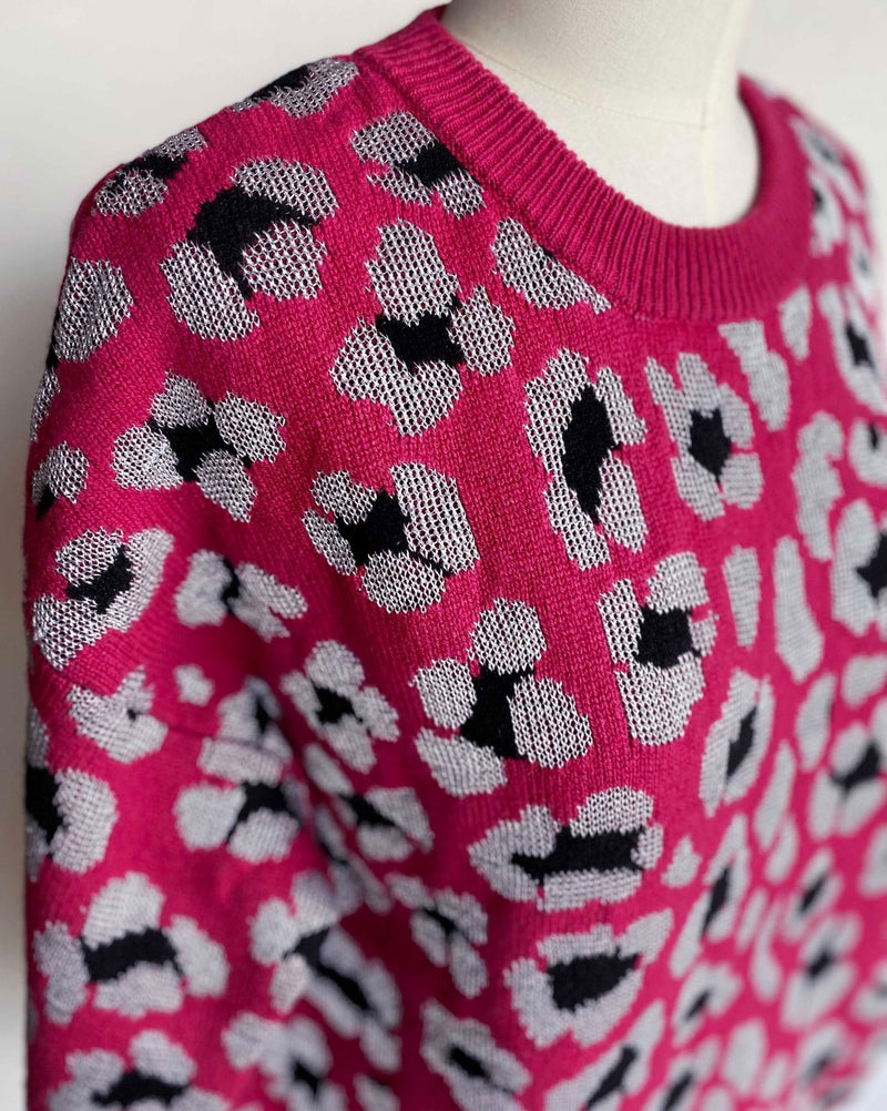 Fuchsia Animal Jacquard Knit Sweater