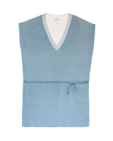 robe avec ceinture coulisse en bleu et blanc, en coton et fil metallise, sans manches-allrich