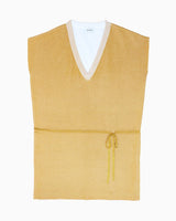 robe avec ceinture coulisse en or et blanc, en coton et fil metallise, sans manches-allrich
