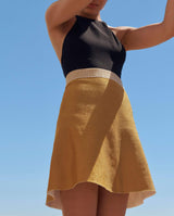 allrich-mini jupe tricotee en double face avec cote brillant doree
