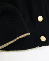 allrich-detail cardigan noir avec fil metallique dore ourlet poignets et boutons dores